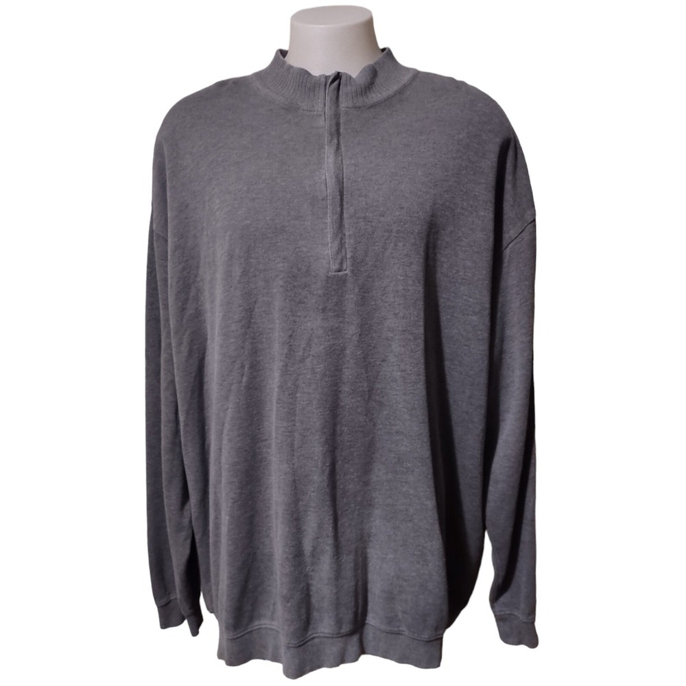 Cutter & Buck Men's 4XT Ribbed Mock Neck Sweater 1/4 Zip Long Sleeve Gray Heavy
